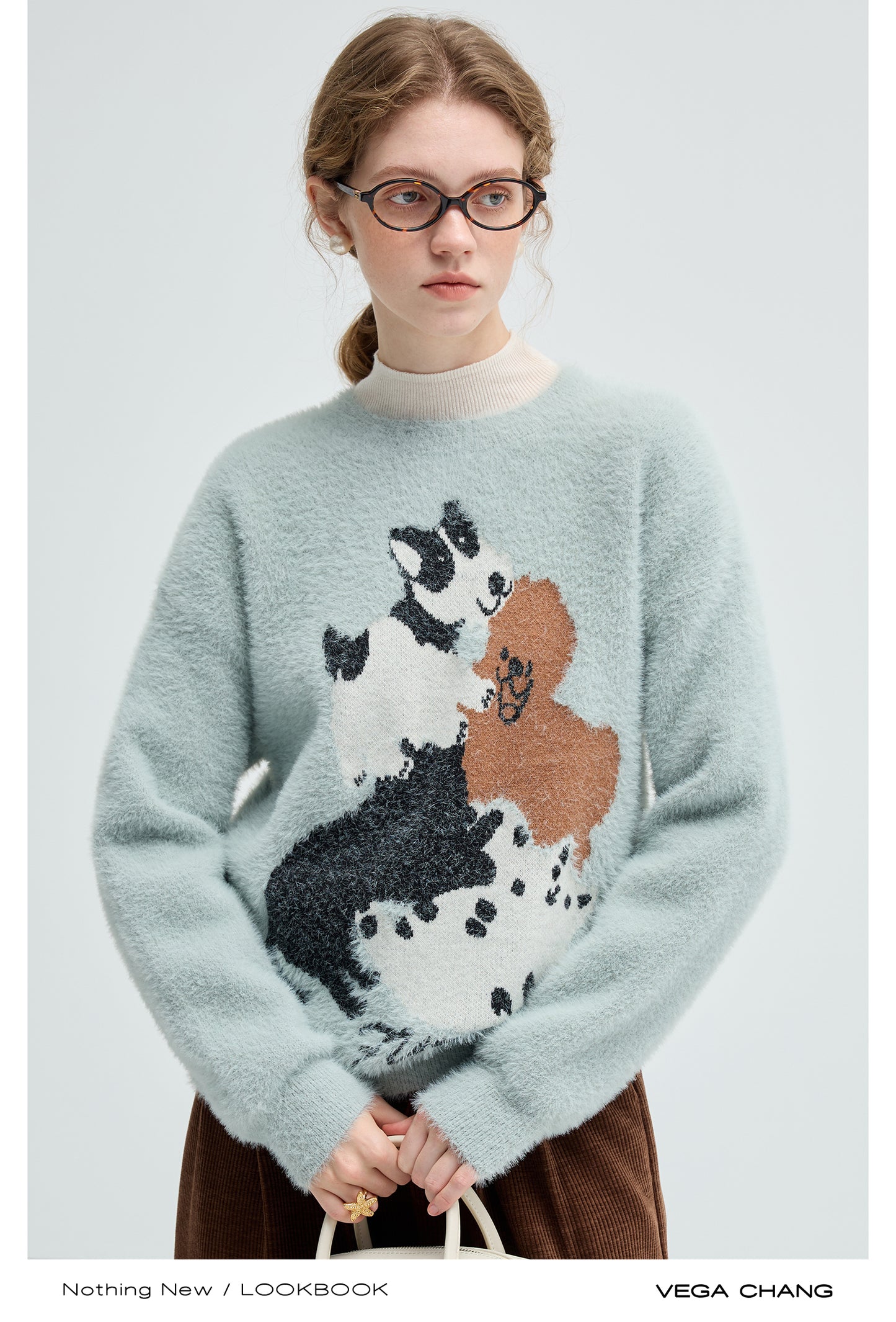 Fuzzy Pullover Sweater With Dog Motif
