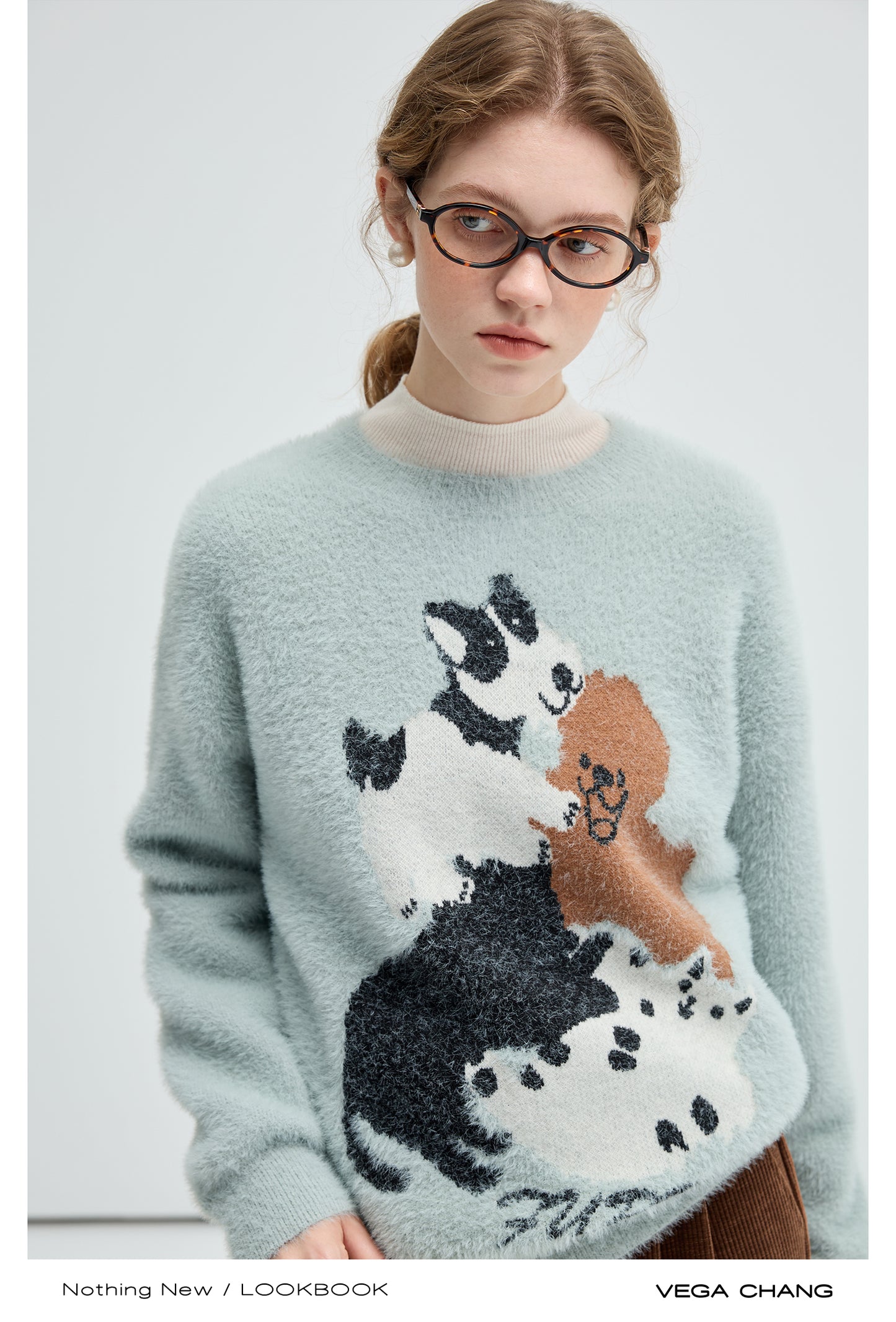 Fuzzy Pullover Sweater With Dog Motif