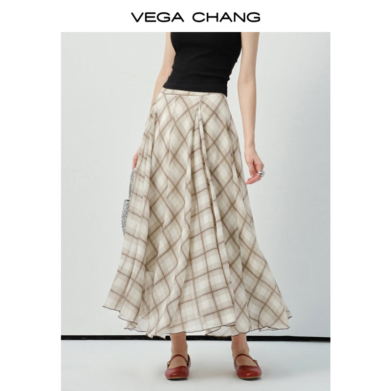 Lace-Trimmed Padded Cami & Diamond Check Maxi Skirt