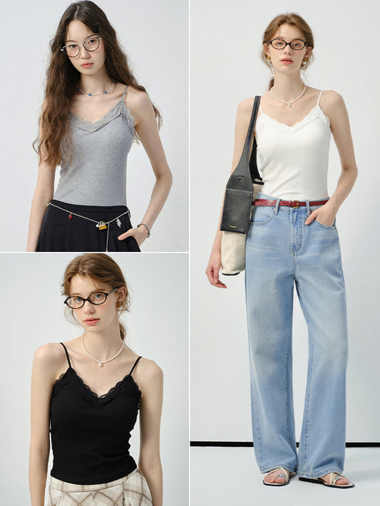 Lace-Trimmed Padded Cami & Diamond Check Maxi Skirt