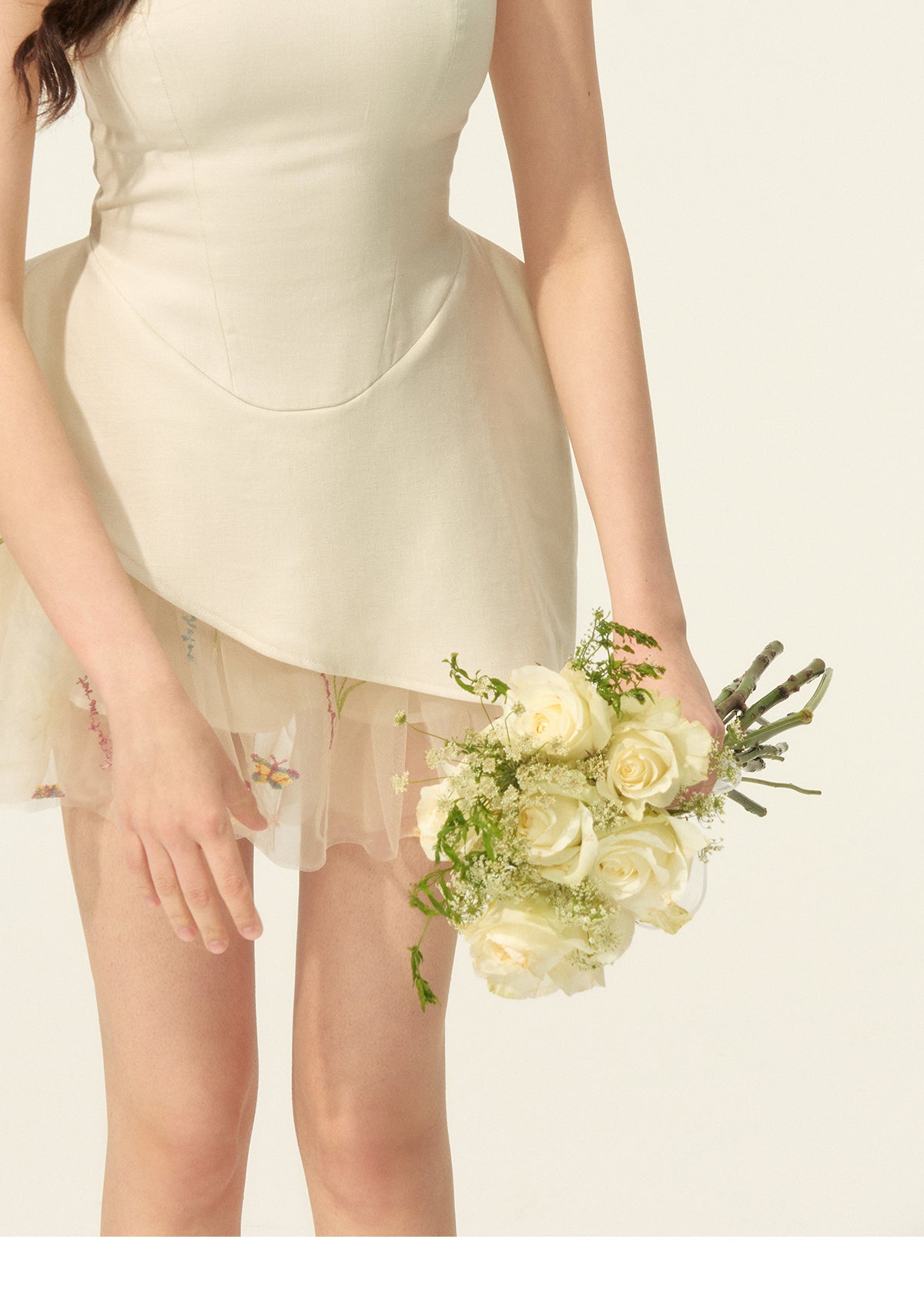 Asymmetric Sleeveless Dress With Sheer Floral Skirt