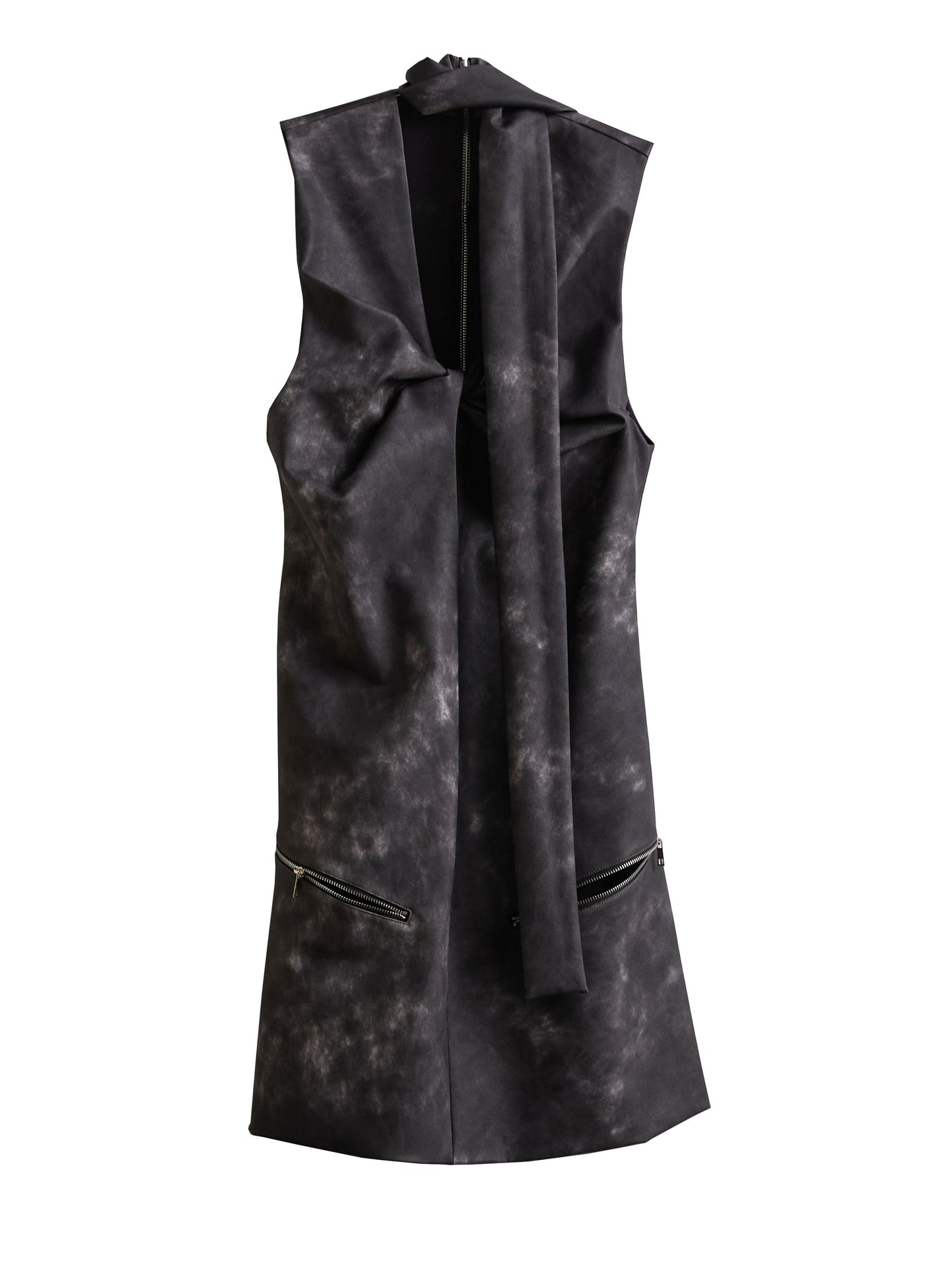 Twisted Faux Leather Dress With Zip Pockets