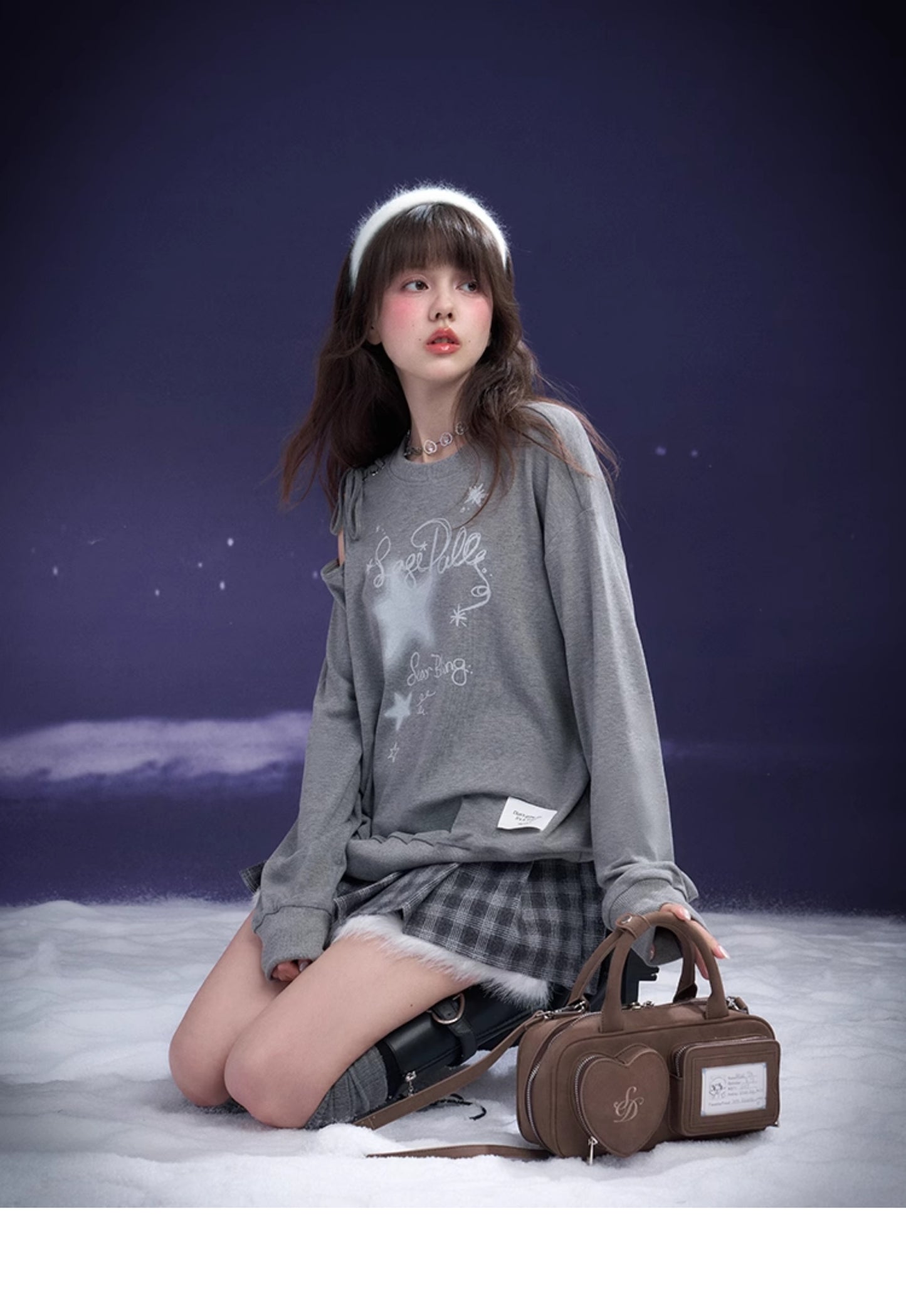 Graffiti Print Lace-Up Cut-Out Shoulder Sweatshirt