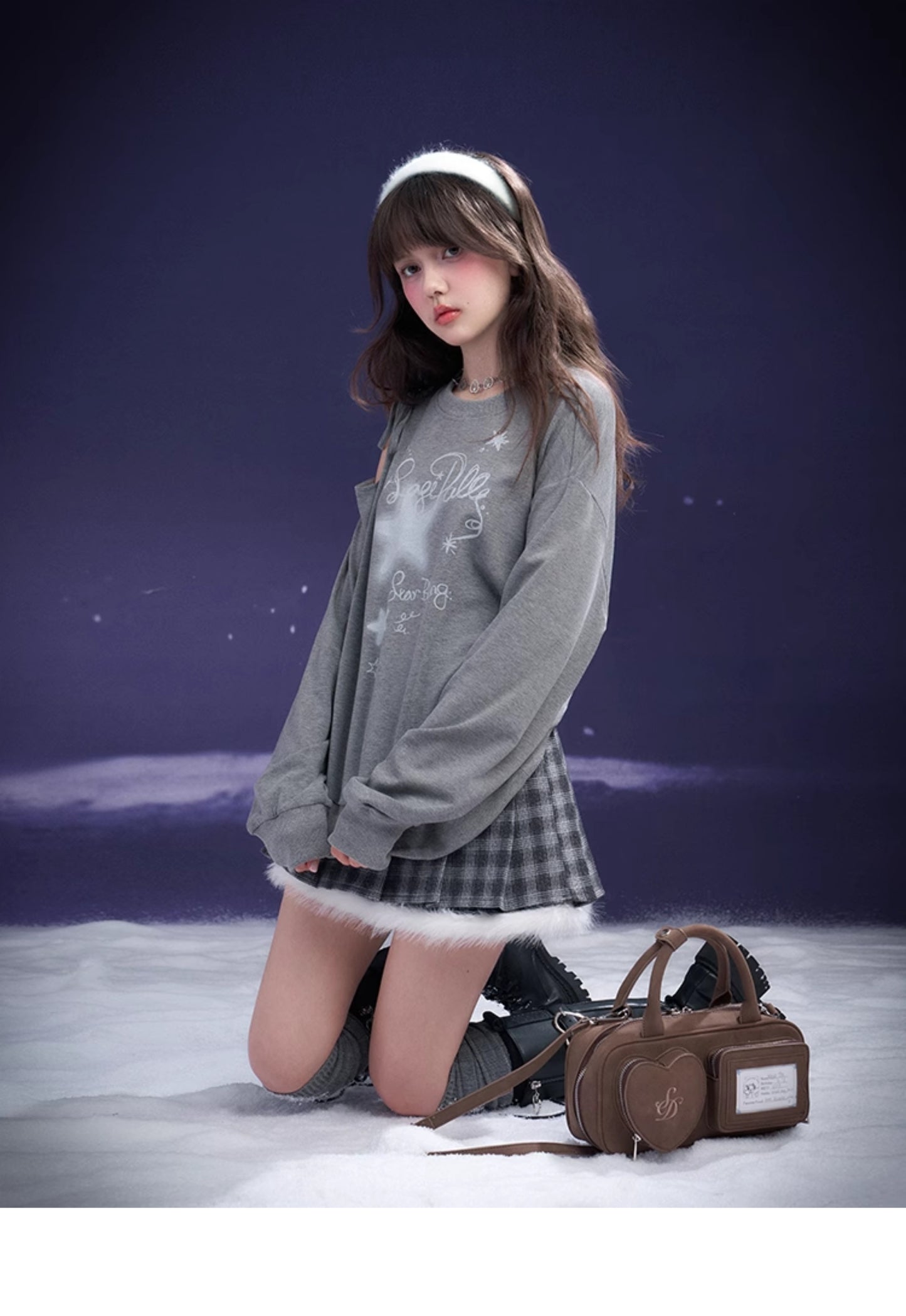 Graffiti Print Lace-Up Cut-Out Shoulder Sweatshirt