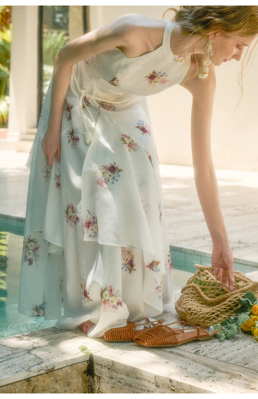 Floral Halter Dress With Asymmetric Hem