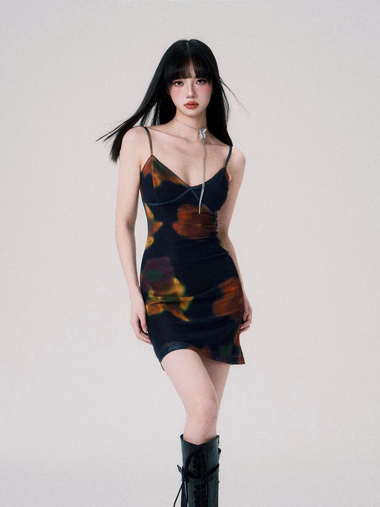 Cinematic Flower Print Mesh Cami Dress In Two Lengths
