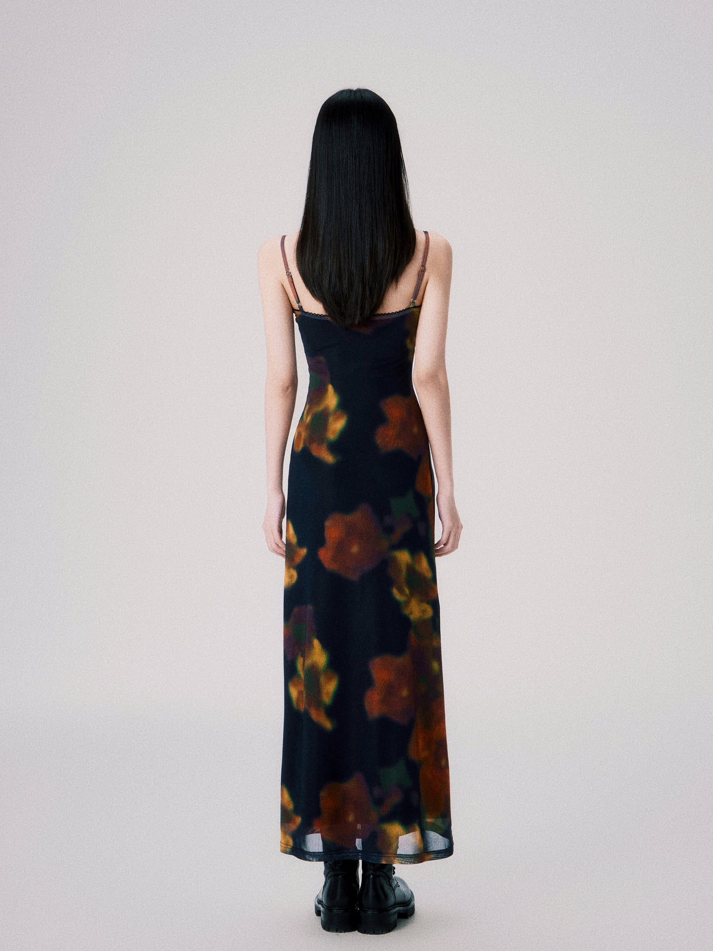 Cinematic Flower Print Mesh Cami Dress In Two Lengths