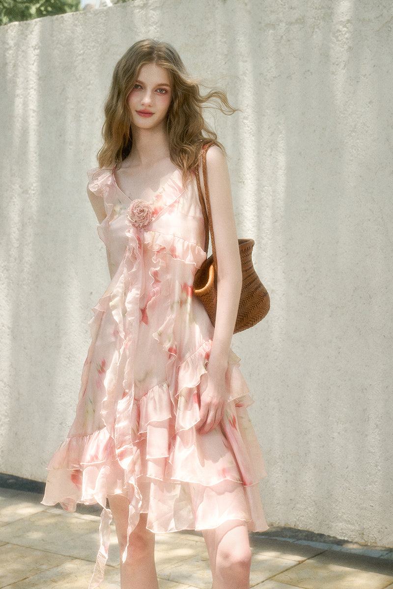 Asymmetric Rosy Translucent Dress