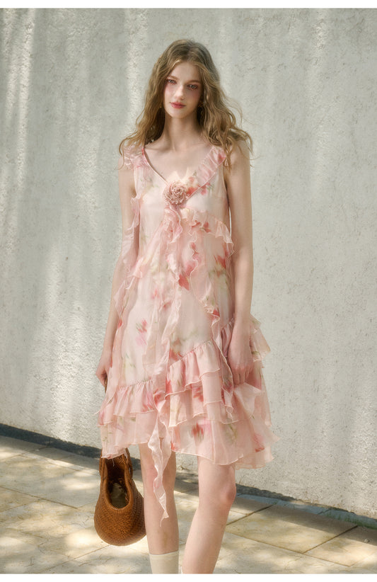 Asymmetric Rosy Translucent Dress
