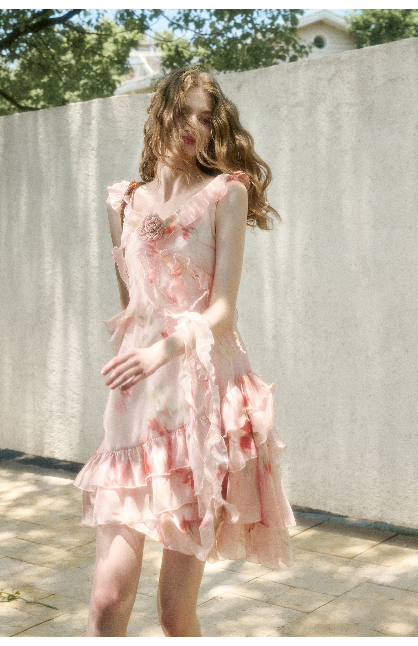 Asymmetric Rosy Translucent Dress