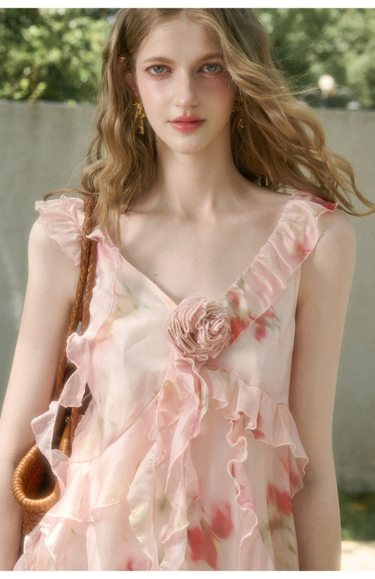 Asymmetric Rosy Translucent Dress