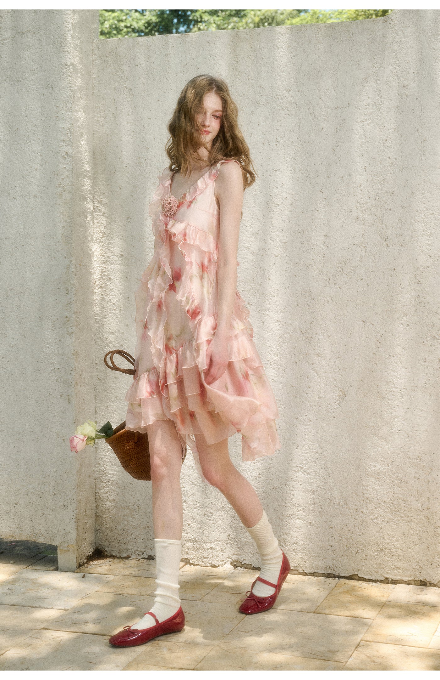 Asymmetric Rosy Translucent Dress