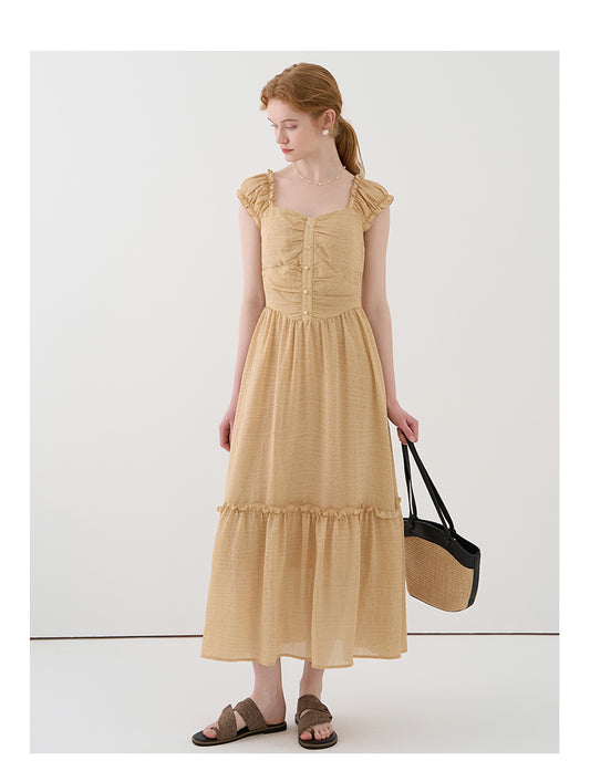 Textured Cap Sleeve Long Dress