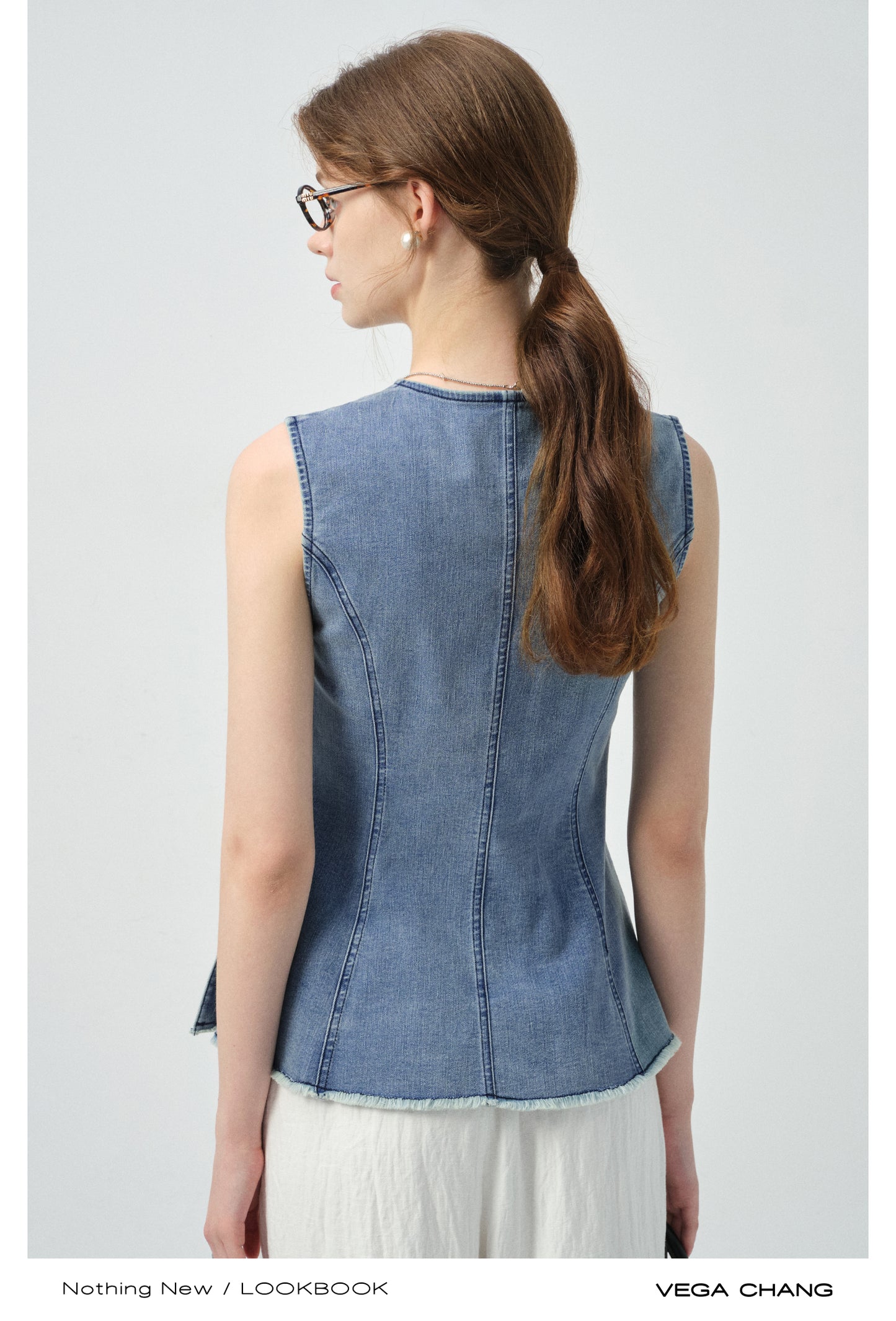 Multi-Seam Asymmetric Denim Top