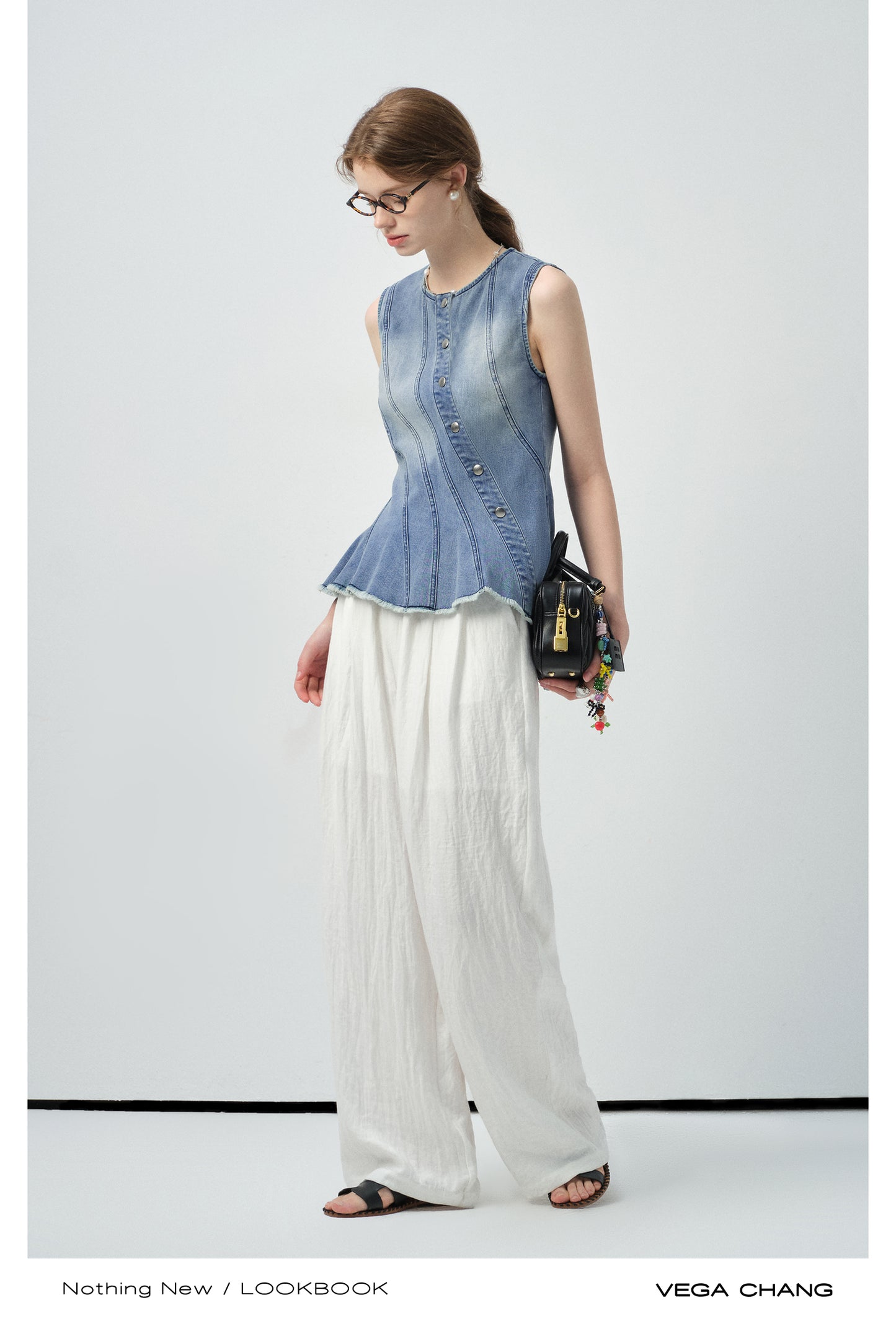 Multi-Seam Asymmetric Denim Top