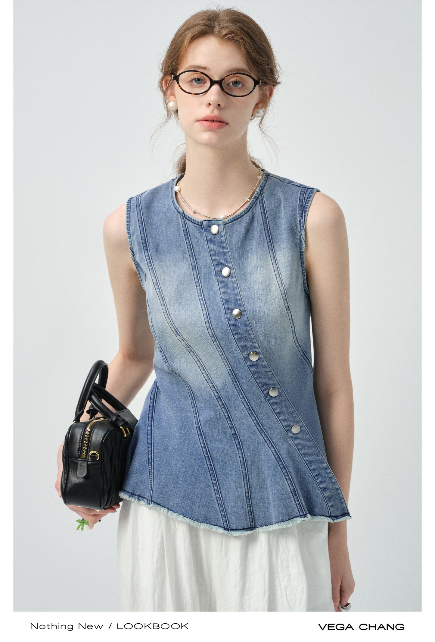 Multi-Seam Asymmetric Denim Top