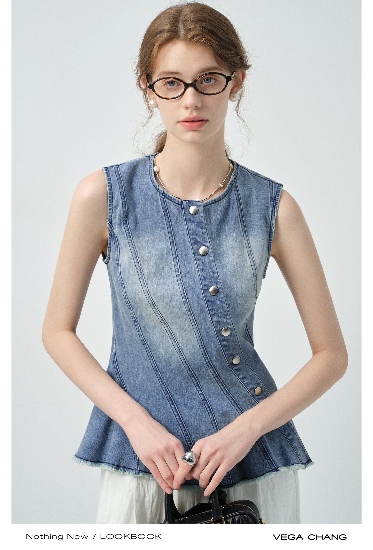 Multi-Seam Asymmetric Denim Top