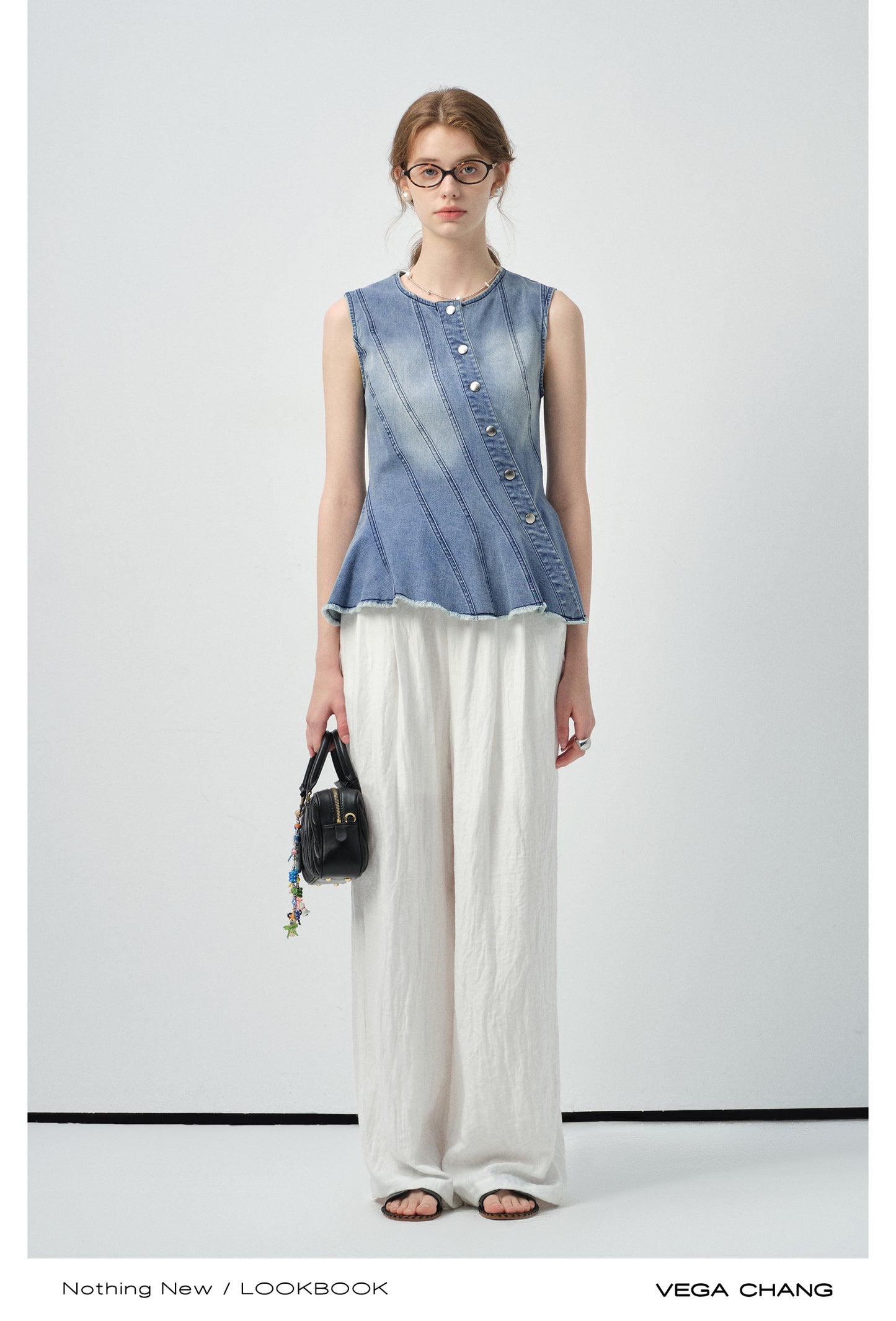Multi-Seam Asymmetric Denim Top