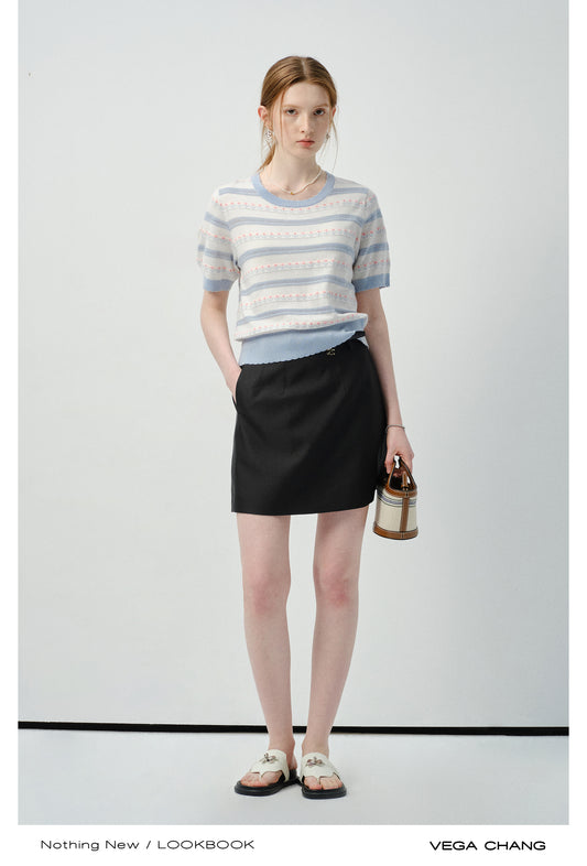 Scalloped Edge Floral Jacquard Knit Top