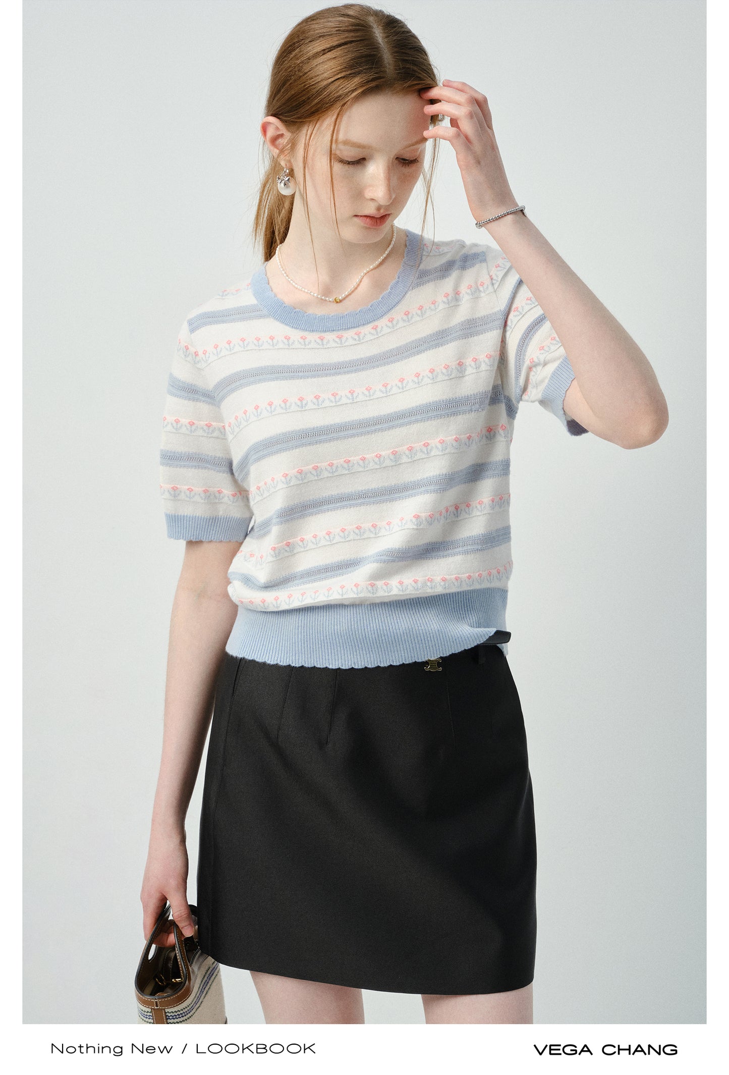 Scalloped Edge Floral Jacquard Knit Top