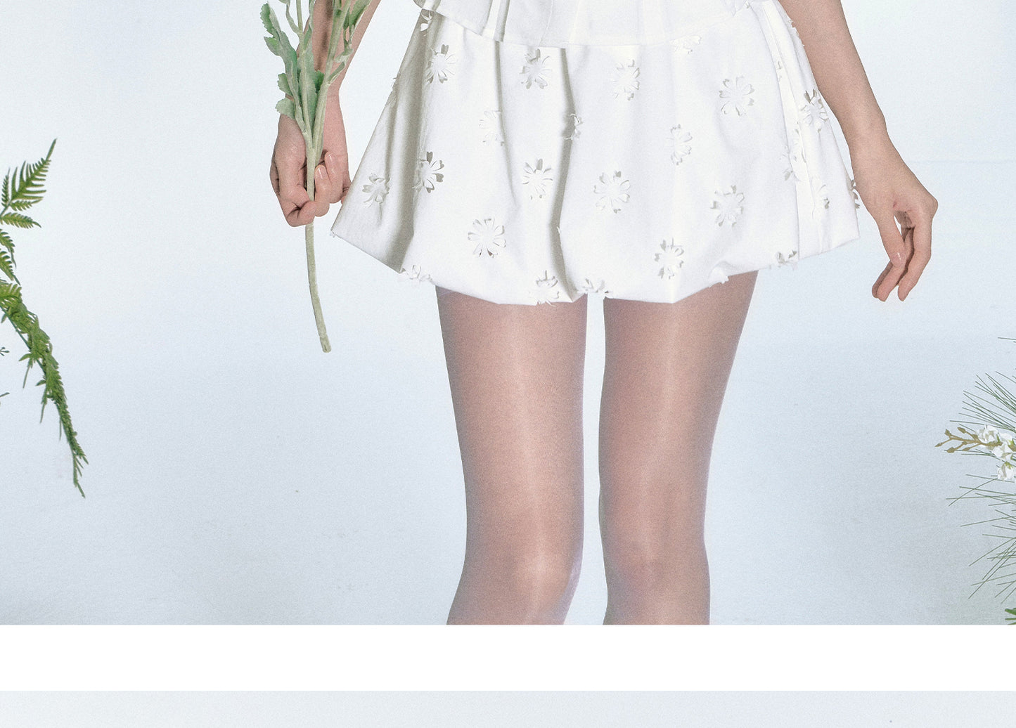 Puff-Sleeve Blouse, Floral Strapped Bandeau, Bubble Skirt