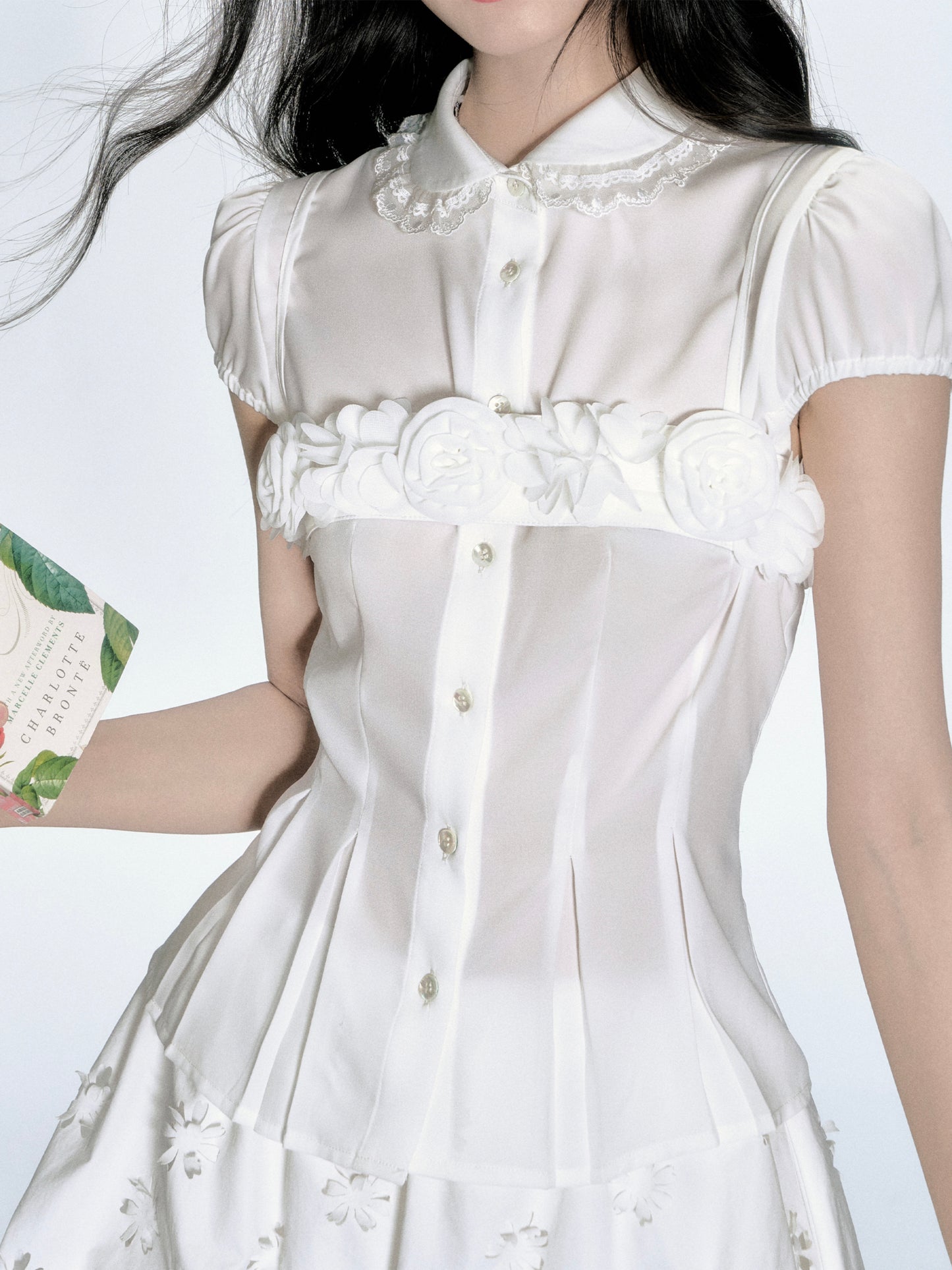 Puff-Sleeve Blouse, Floral Strapped Bandeau, Bubble Skirt