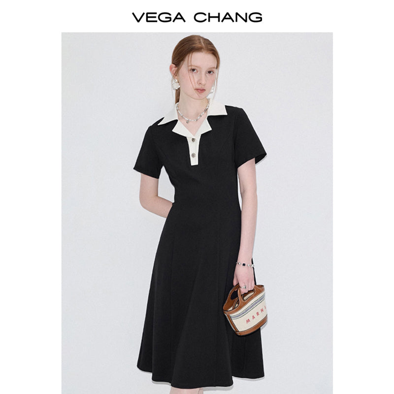 Contrast Color Hepburn Dress  2 Lengths & 2 Collar Styles