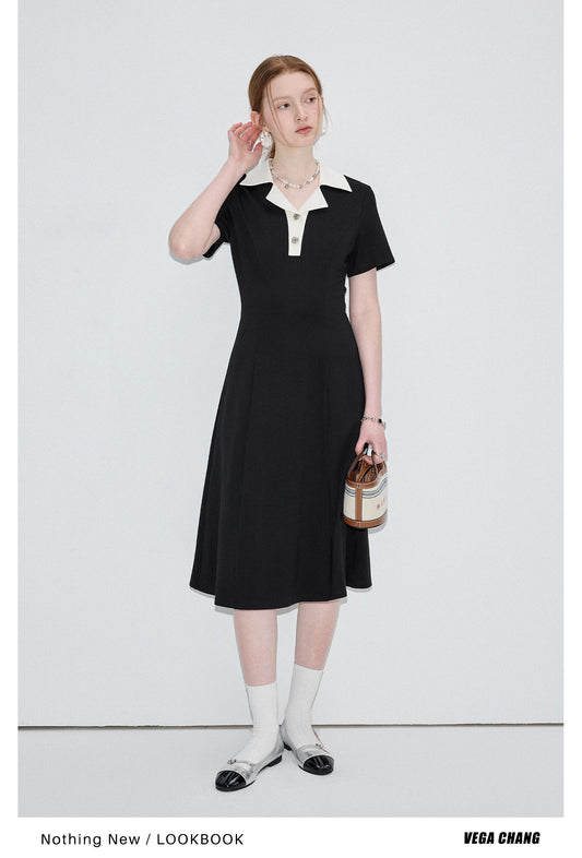 Contrast Color Hepburn Dress  2 Lengths & 2 Collar Styles