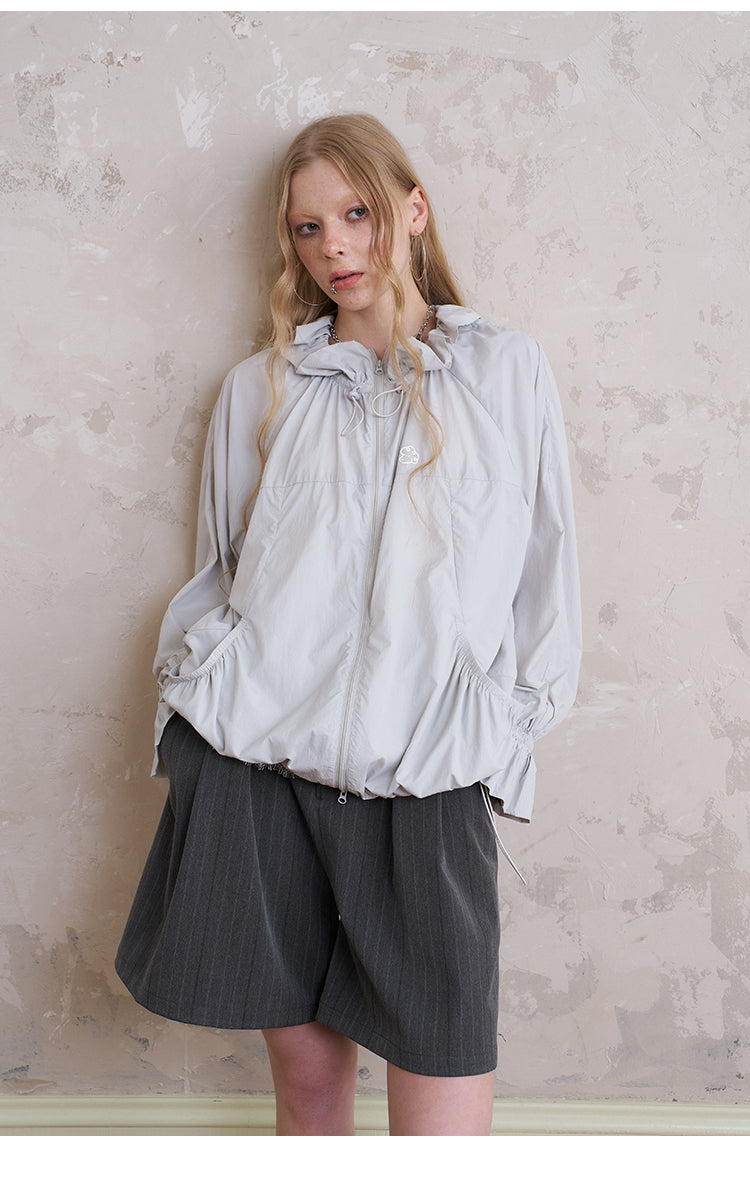 Lightweight Drawstring Jacket With Flare Cuffs