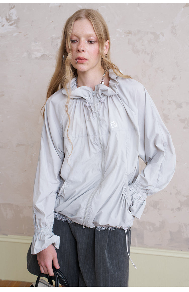Lightweight Drawstring Jacket With Flare Cuffs
