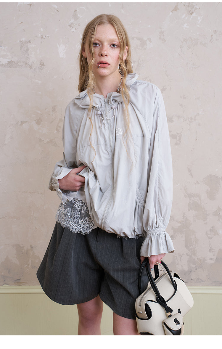 Lightweight Drawstring Jacket With Flare Cuffs