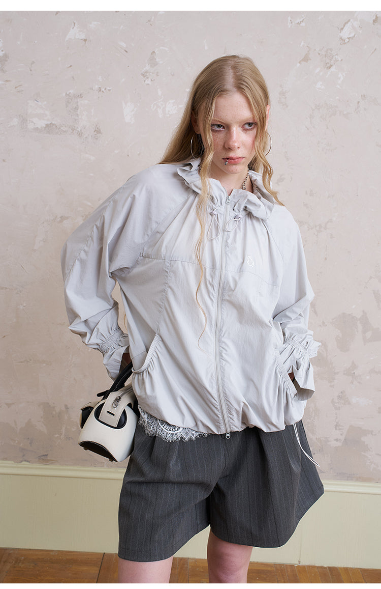 Lightweight Drawstring Jacket With Flare Cuffs