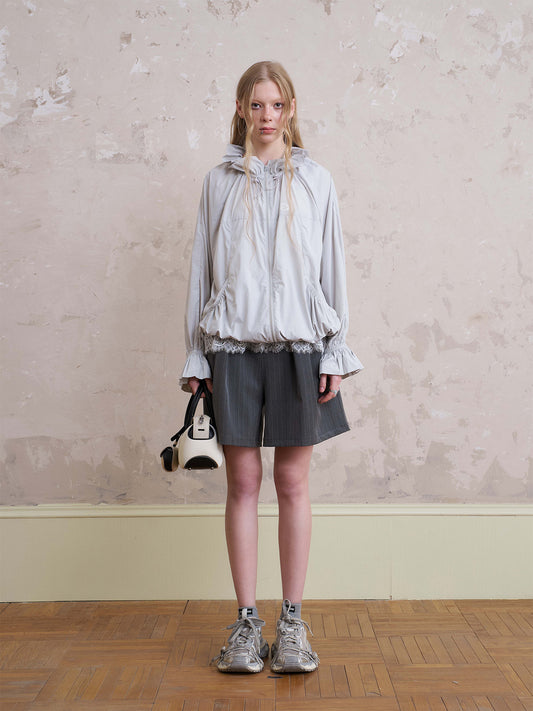 Lightweight Drawstring Jacket With Flare Cuffs