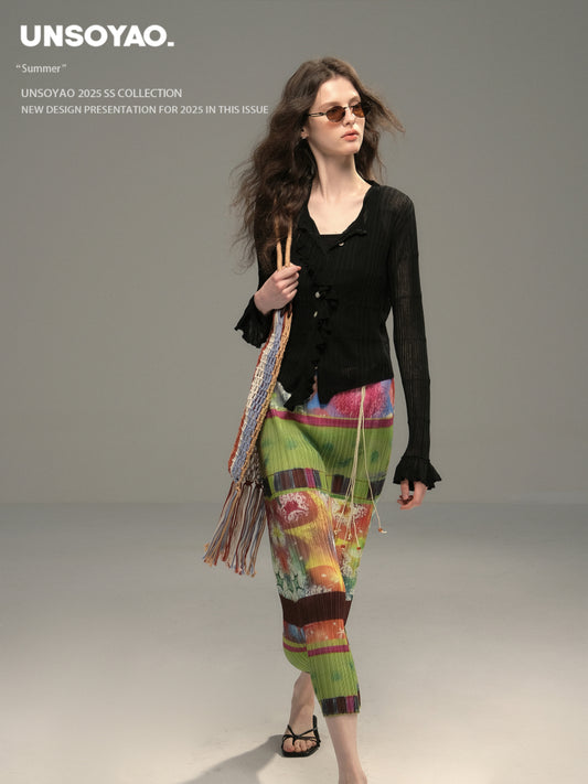 Ruffled Rib Knit Cardigan-Style Top