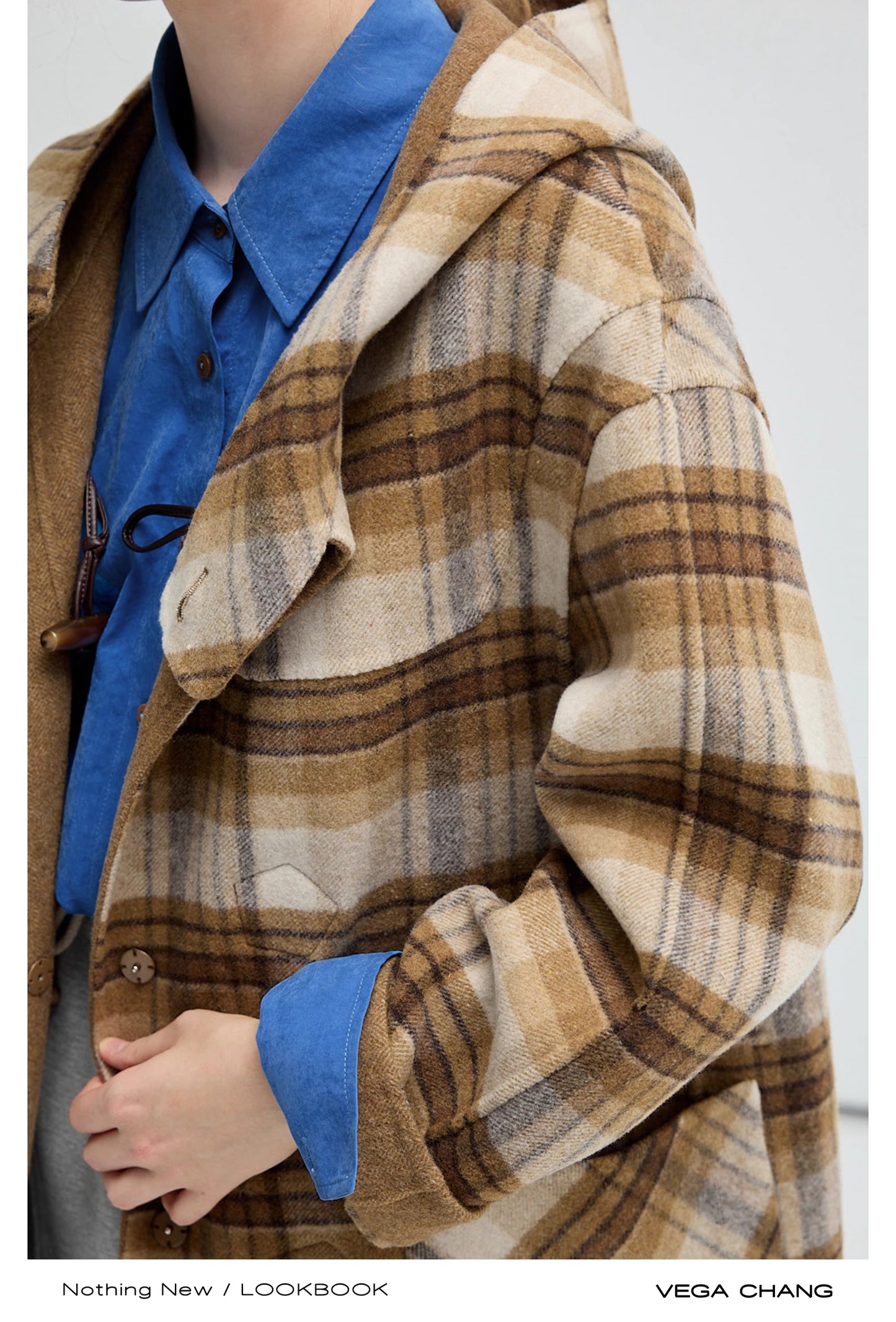 Plaid Wool Blend Reversible Hooded Coat