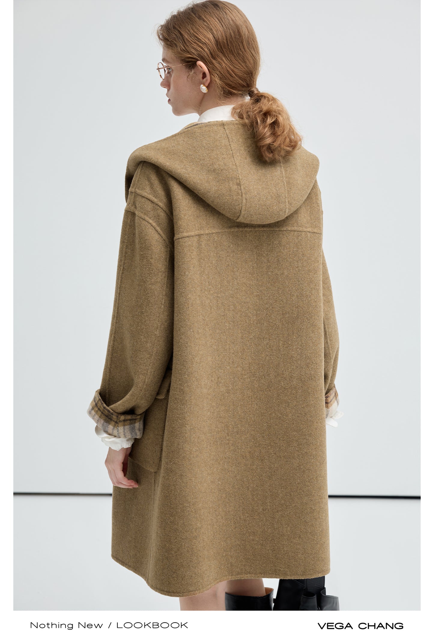 Plaid Wool Blend Reversible Hooded Coat