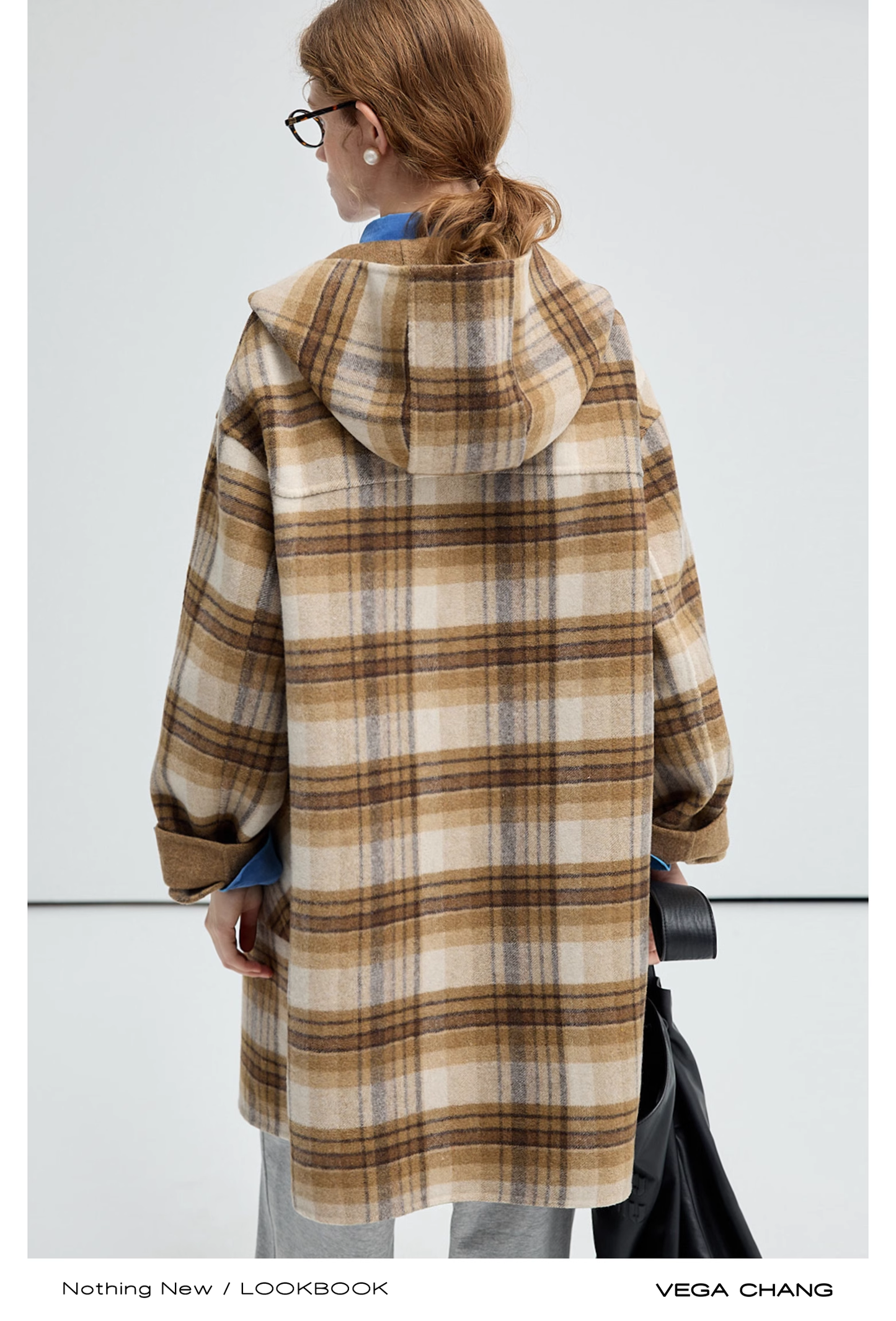 Plaid Wool Blend Reversible Hooded Coat