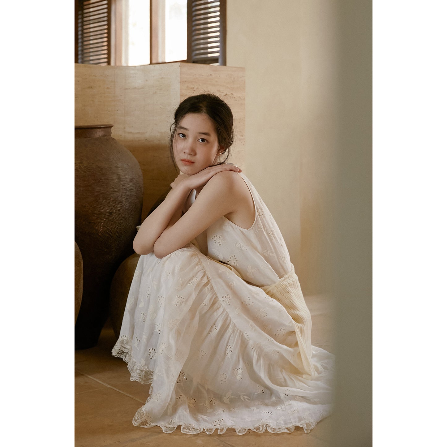 Leaf Motif Embroidered Sleeveless Dress
