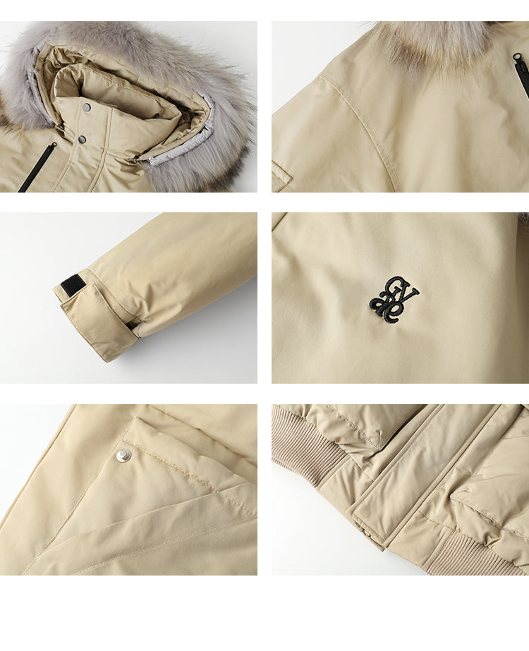 Duck Down Hooded Jacket With Raccoon Fur Collar