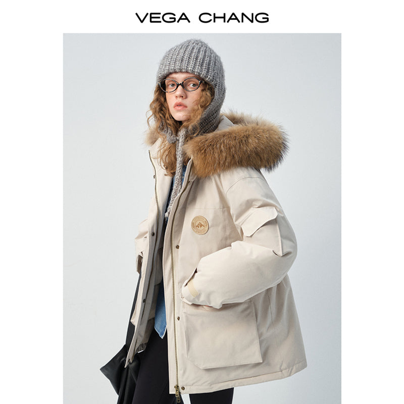 Duck Down Hooded Jacket With Raccoon Fur Collar