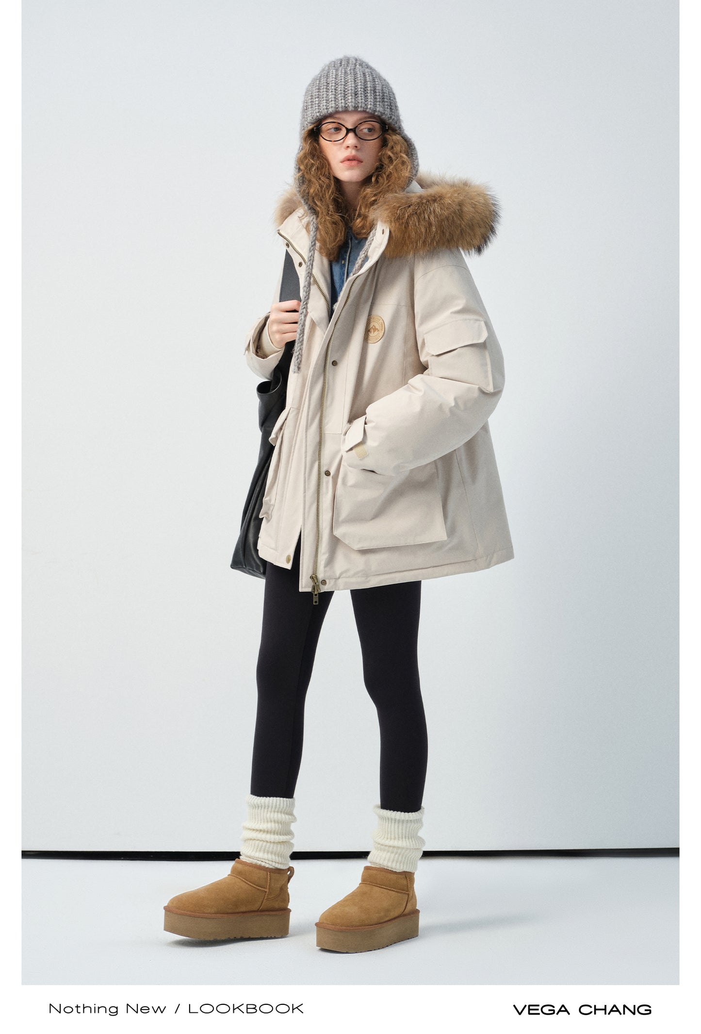 Duck Down Hooded Jacket With Raccoon Fur Collar