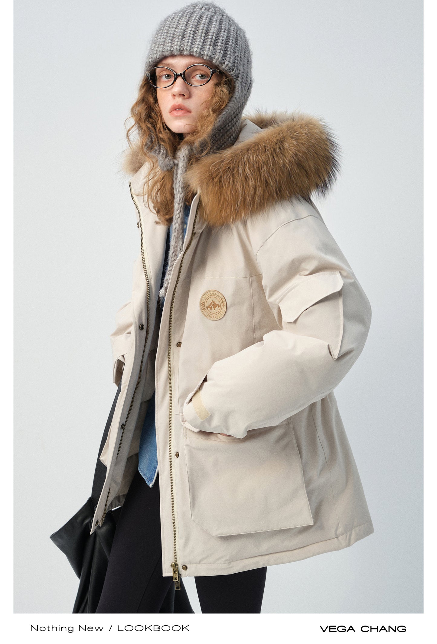 Duck Down Hooded Jacket With Raccoon Fur Collar
