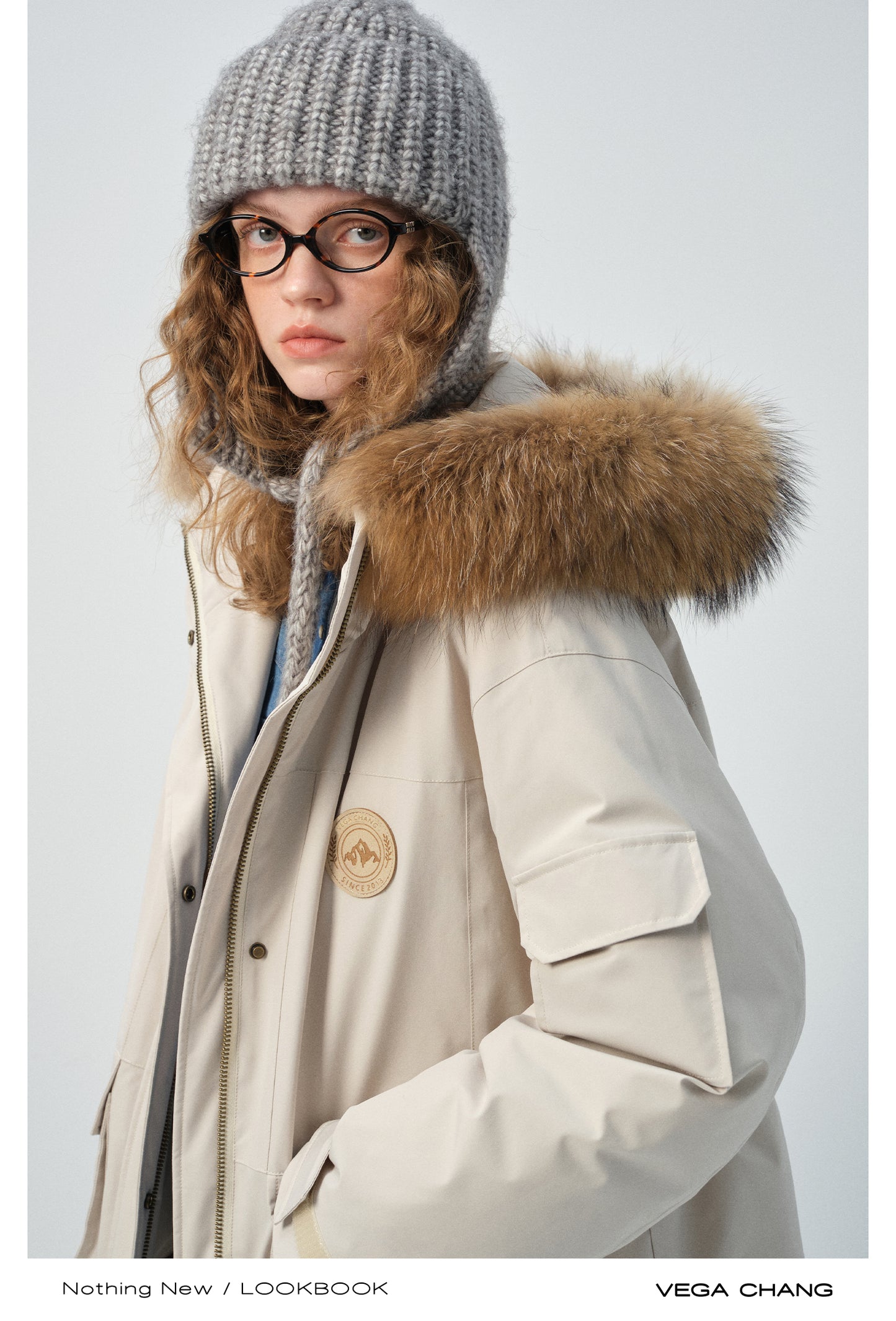 Duck Down Hooded Jacket With Raccoon Fur Collar