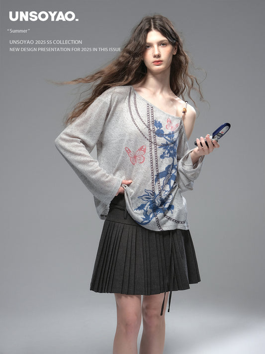 Wool Blend Accordion Pleated Skirt With Tie Belt