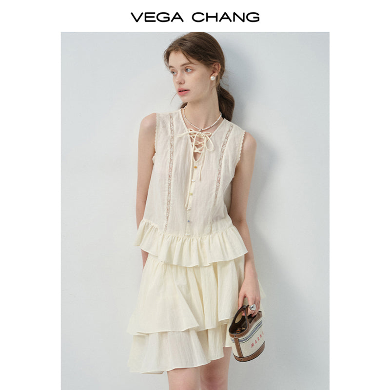 Lace-Up Sleeveless Top & Tiered Skirt