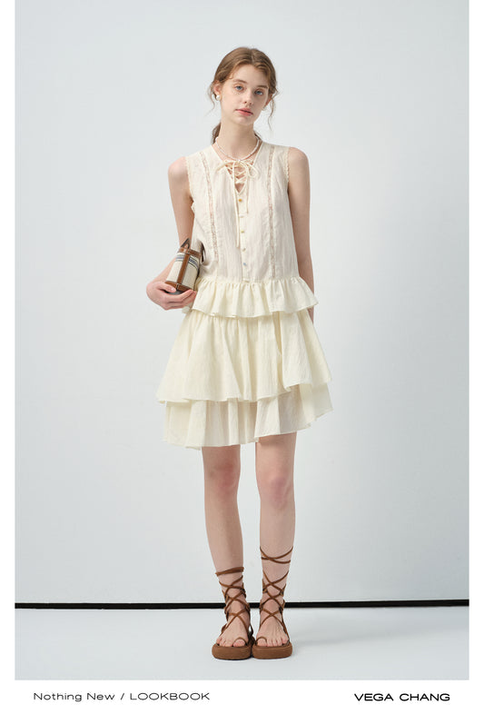 Lace-Up Sleeveless Top & Tiered Skirt