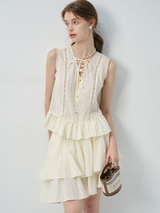 Lace-Up Sleeveless Top & Tiered Skirt