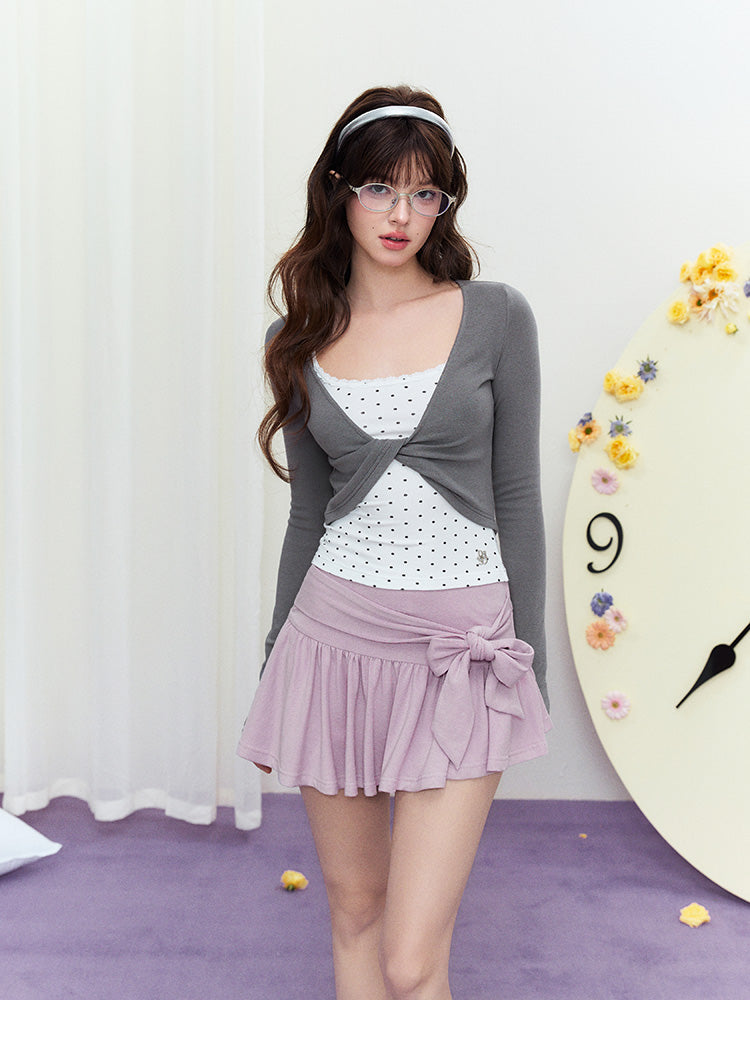 Asymmetrical Draped Mini Skirt With Tie-Up Bow Waist