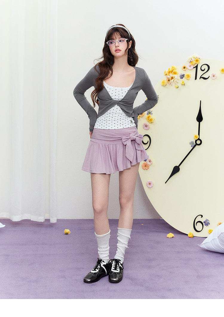 Asymmetrical Draped Mini Skirt With Tie-Up Bow Waist