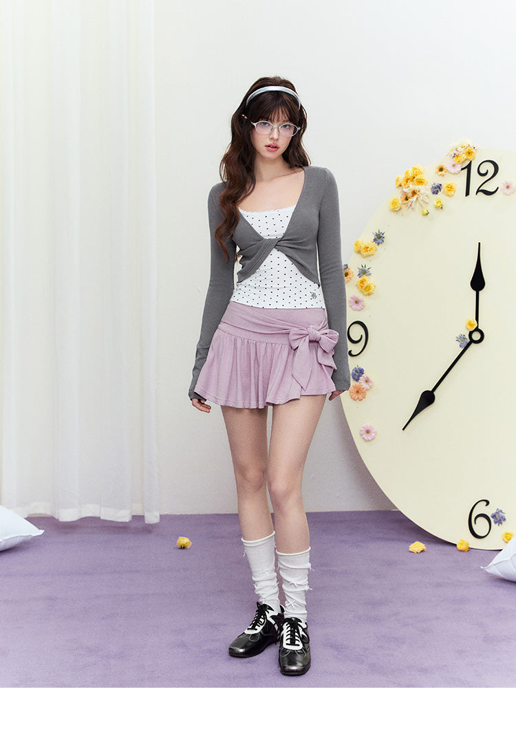 Asymmetrical Draped Mini Skirt With Tie-Up Bow Waist